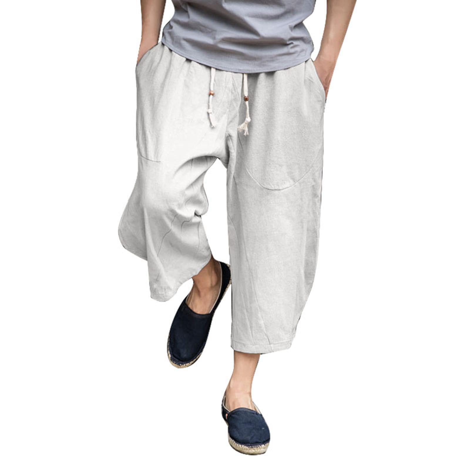 Pantalon Lin Coton Cordon Serrage Décontracté Pantalon Homme Coton Lin Été - Cordon Serrage - Coupe Ample - Décontracté Plage Voyage Pantalon Ample Respiration
