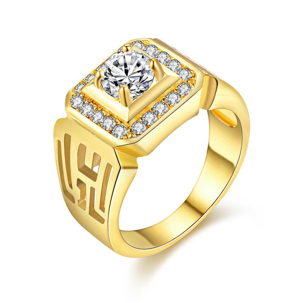 Uloveido Wide Square Anillos de platino brillante y chapado en oro con brillantes circonitas cúbicas Anillos de lujo Alianza de boda para hombres JX001