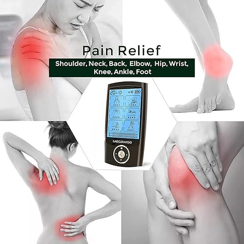 Miniatura 3 de MegaWise 48 modos (24 x 2) Estimulador muscular de unidad EMS TENS de doble canal con 14 almohadillas de electrodo reutilizables. Masajeador