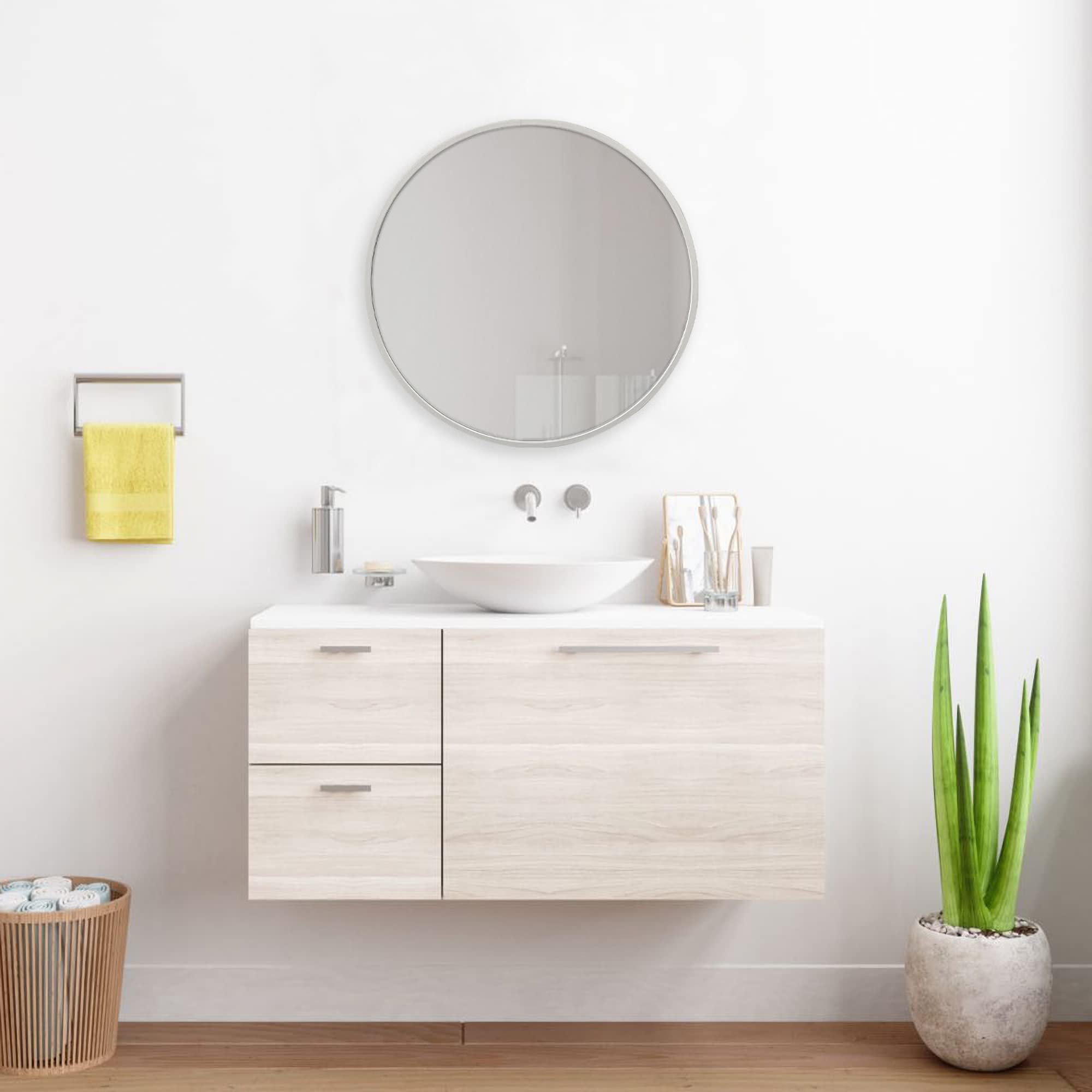 [en.casa] Specchio Rotondo da Parete Ø 50 cm Specchio da Bagno con Cornice in Alluminio - Bianco
