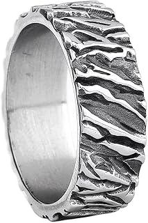 Vintage Stainless Steel Ring for Men Women Antique Silver Tree Bark Textured Wedding Rings Band