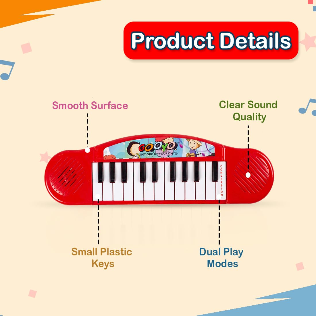 Gooyo GY3716 Battery Operated Multi-Functional Portable Organ/Piano/Keyboard Musical Toy for Kids/Babies/Girls/Boys/Gifts | Red Color, Power Source: 2xAA Battery (Not Included) - Image 2