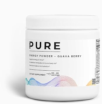 PURE LIFE Energy Powder Guava Berry Flavor Sugar-Free Natural Drink Mix | Organic Powder for Workout, Focus & Endurance | 40 Servings | Pure Energy Booster Supplement 3.52oz 99g