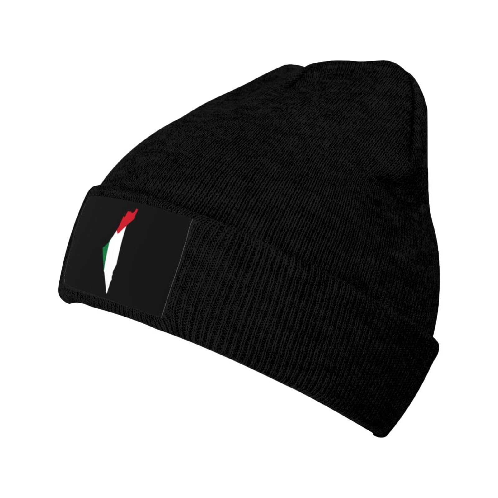Kwqdozf Unisex Black Vintage Flag Map Of Palestine Palestinian Winter Beanie Hats For Men Women,Knitted Slouchy Skull Cap Ski Hat,