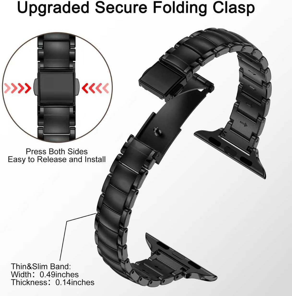 MioHHR Thin Metal Bands Compatible with Apple Watch Band Ultra3/2/1 Series 11 10 9 8 7 6 5 4 3 2 1 SE3/2/1,Slim Narrow Stainless Steel Strap for Women iWatch 49mm 46mm 45mm 44mm 42mm 41mm 40mm 38mm - Image 3