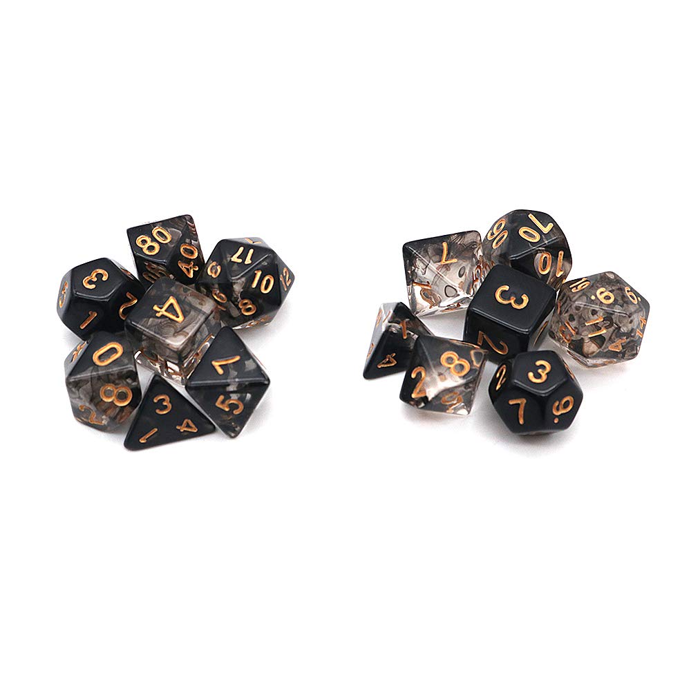 DollaTek Przezroczyste ko?ci wielo?cienne zestaw gier sto?owych ko?ci 2 zestawy ko?ci 2 x 7 (14 sztuk) Die Series D20 D12 D10 D8 D6 D4 DND DND RPG MTG podwójne kolory jeden kawa?ek (czarny)
