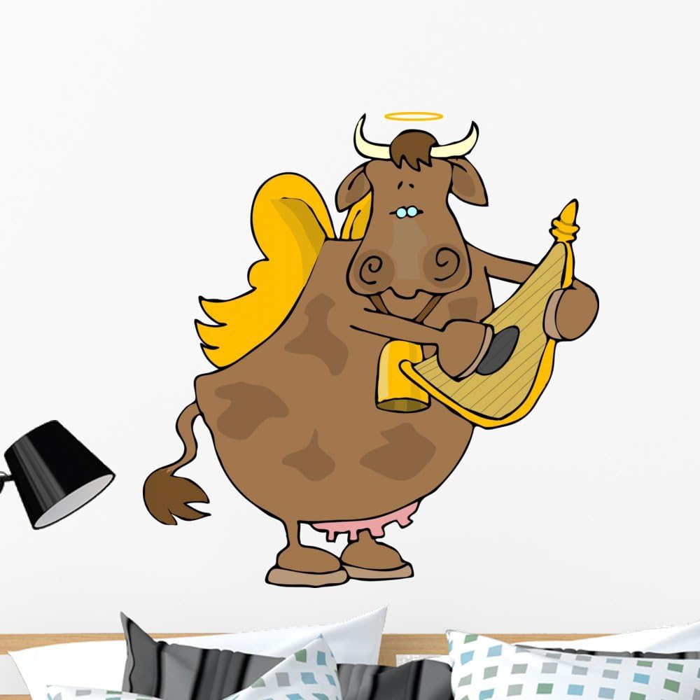 Wallmonkeys Cow Angel Wall Decal Peel and Stick Graphic (36 in H x 35 in W) WM159584