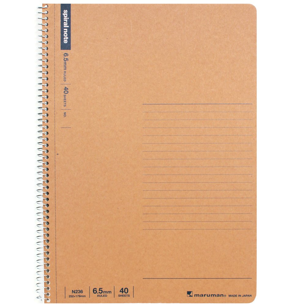 Maruman Spiral Note BASIC (B5), Ring Binding, 40 Sheets / 80 Pages, 6.5mm ruled, (N236), MADE IN JAPAN. (10)