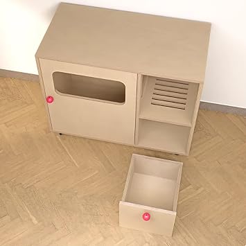 Cat Litter Box Enclosure Furniture, Cat Cabinet Litter Box Cabinet with Sand Drainage Channel and Silent Casters, Hidden Cats House Side end Table for Living RoomNatural