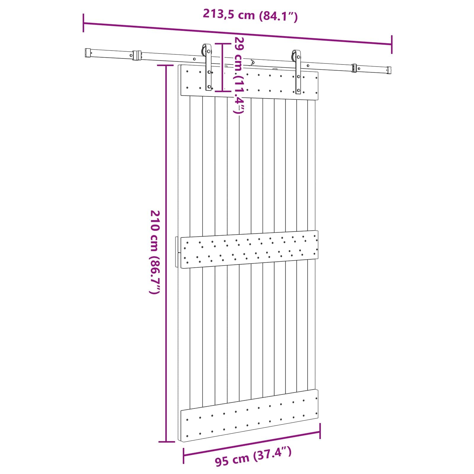 vidaXL Puerta Corredera Narvik Natural y Negro 95 x 210 cm (213,5 cm), Sistema de Almacenamiento eficiente, Hardware Moderno, Puerta de Pino, solución compacta, Deslizante Chic