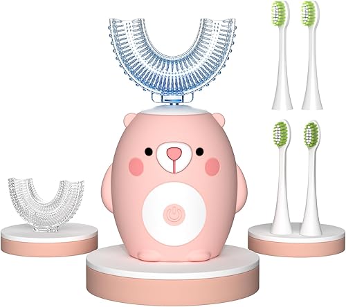 Miniatura 1 de Cepillo de dientes eléctrico en forma de U para niños, cepillo de dientes para niños con 6 cabezales de cepillo suaves, cepillo de dientes sónico