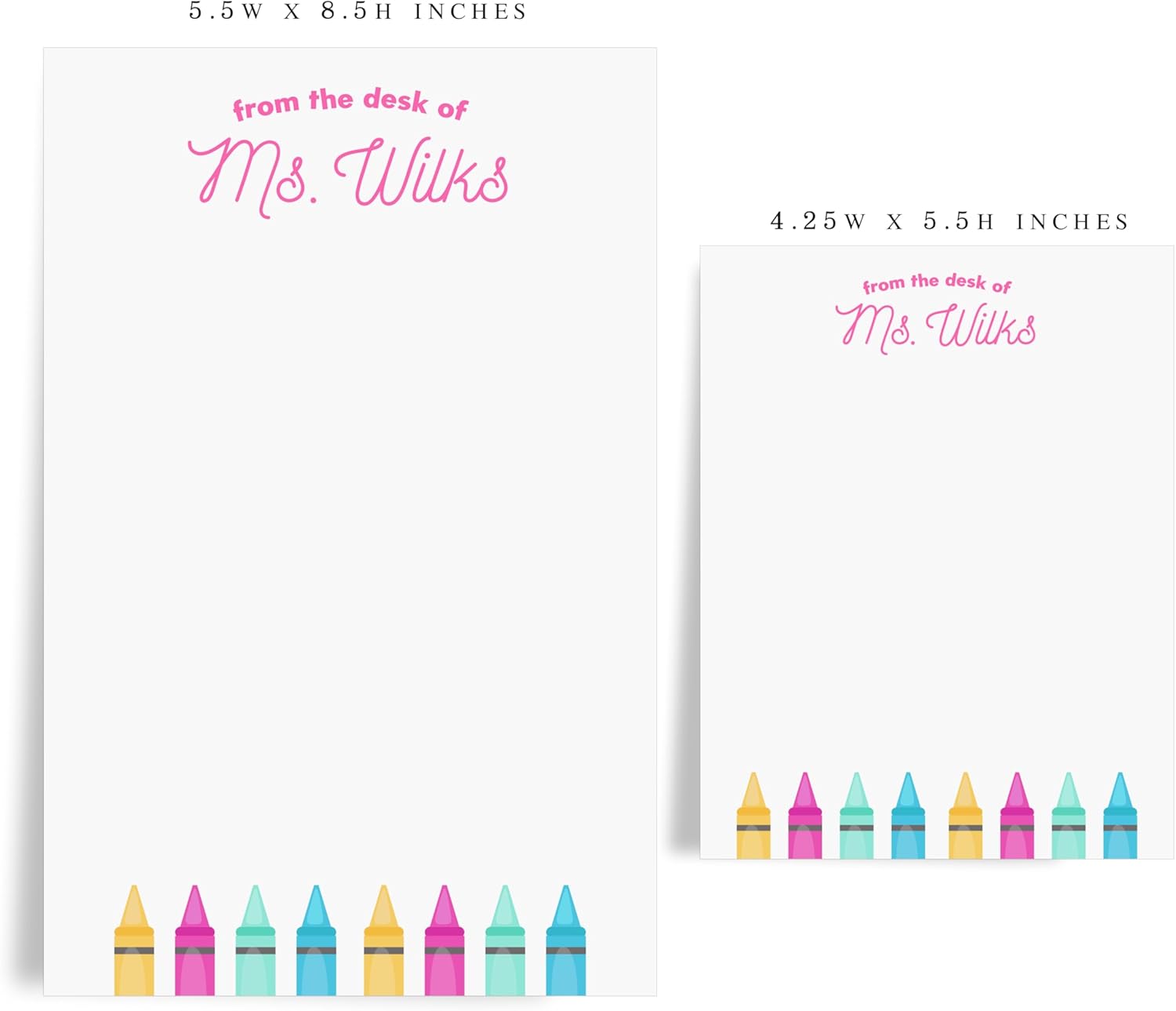Personalized Stationery Notepad for Teachers, from the Desk of Custom 50 or 40 Sheet Pad with Crayons Design
