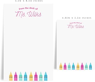 Personalized Stationery Notepad for Teachers, from The Desk of Custom 50 or 40 Sheet Pad with Crayons Design