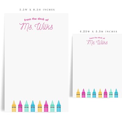 Personalized Stationery Notepad for Teachers, from the Desk of Custom 50 or 40 Sheet Pad with Crayons Design