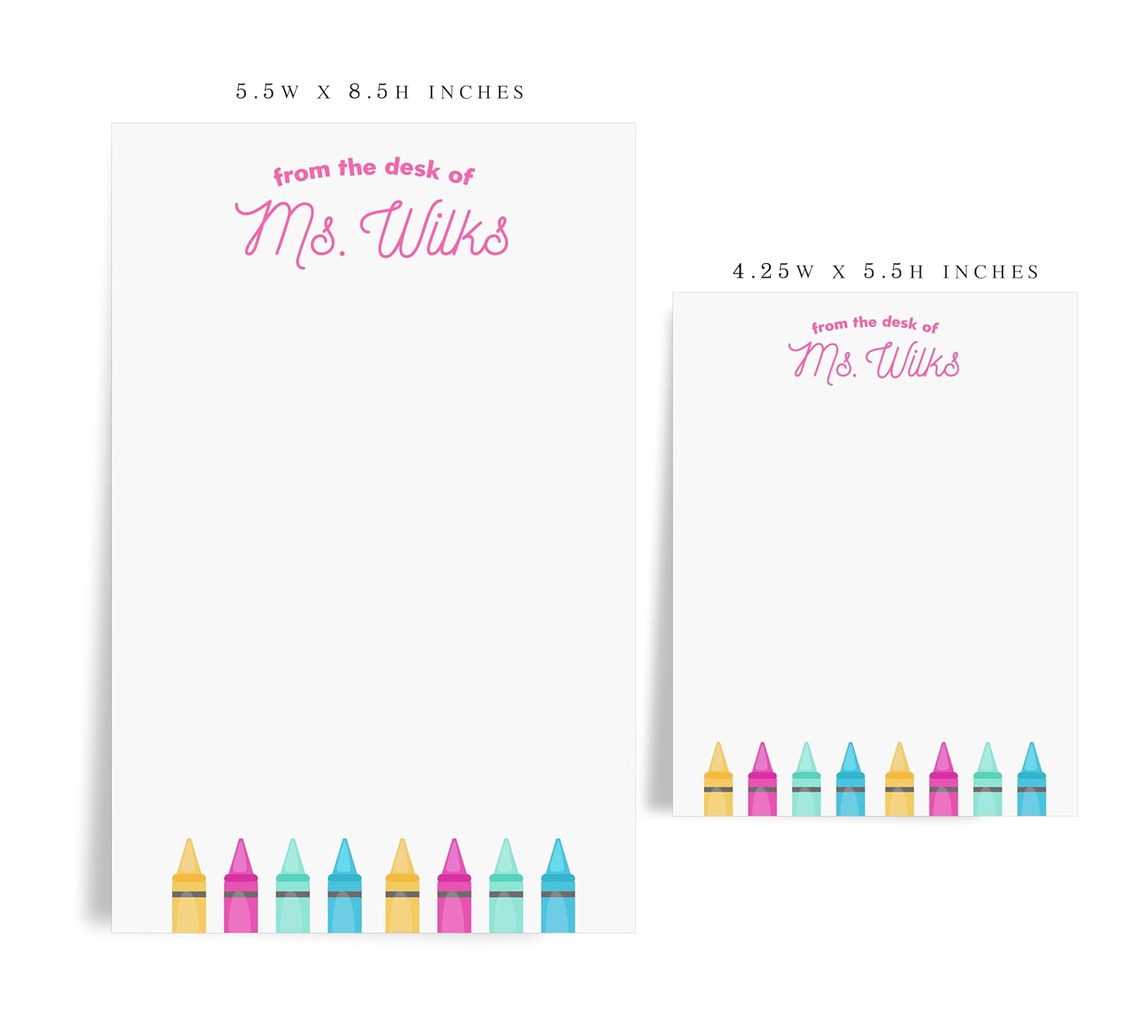 Personalized Stationery Notepad for Teachers, From the Desk of Custom 50 or 40 Sheet Pad with Crayons Design Thumbnail