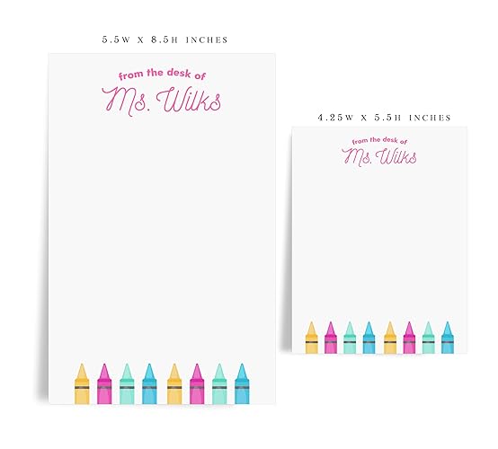 Personalized Stationery Notepad for Teachers, From the Desk of Custom 50 or 40 Sheet Pad with Crayons Design