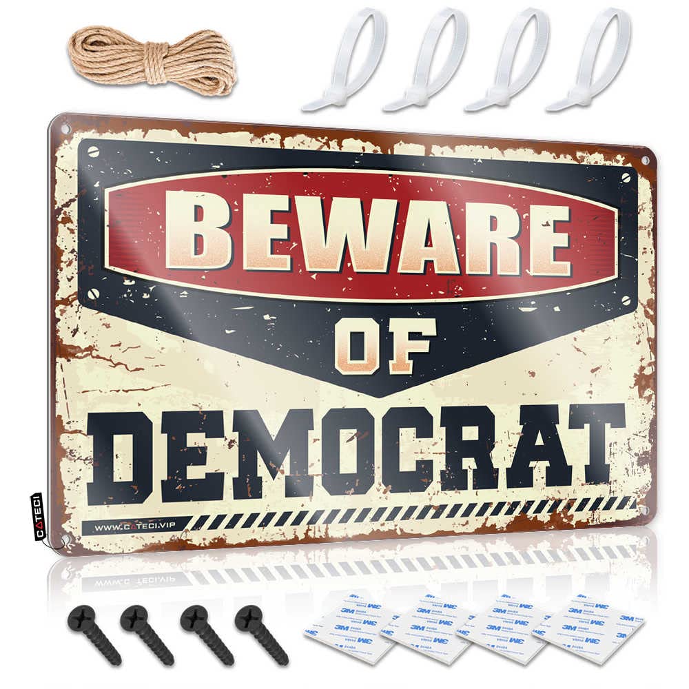 Bar For Man Cave Beware Of Democrat Sign Funny Man Cave Signs Sarcastic Metal Signs(20X30CM)