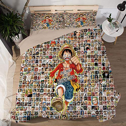 Bettwäsche Set,3D Drucken Bettbezug,Anime One Piece Farbe 3D mit Reißverschluss und Kissenbezug-Single 140*200 Cover