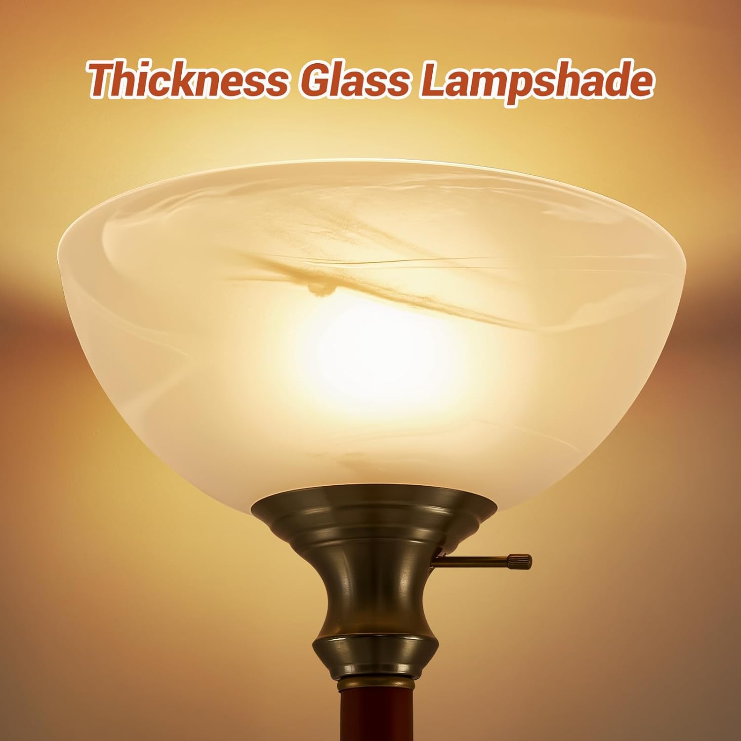 Wood Floor Lamp for Living Room - Gold Standing Lamp with Glass Shade Torchiere Floor Lamps for Bedroom - Mid Century Modern Corner Tall Lamps for Home Office Nursery Industrial Reading Light