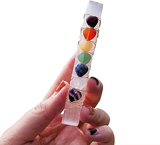 Sponsored Ad - New Inspirational Handcrafted Selenite Chakra Crystal.7 Heart-Shaped Chakra Stones Attached to A Selenite W...