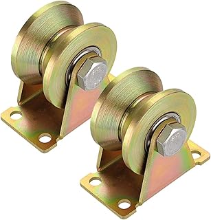 Sanbege 2" V Groove Wheels, Heavy Duty Sliding Gate Roller, Rigid Casters with Brackets for Inverted Track, Industrial Machines, Wire Rope Rail, Pack of 2 (Each Loading Capacity 650 Lbs)