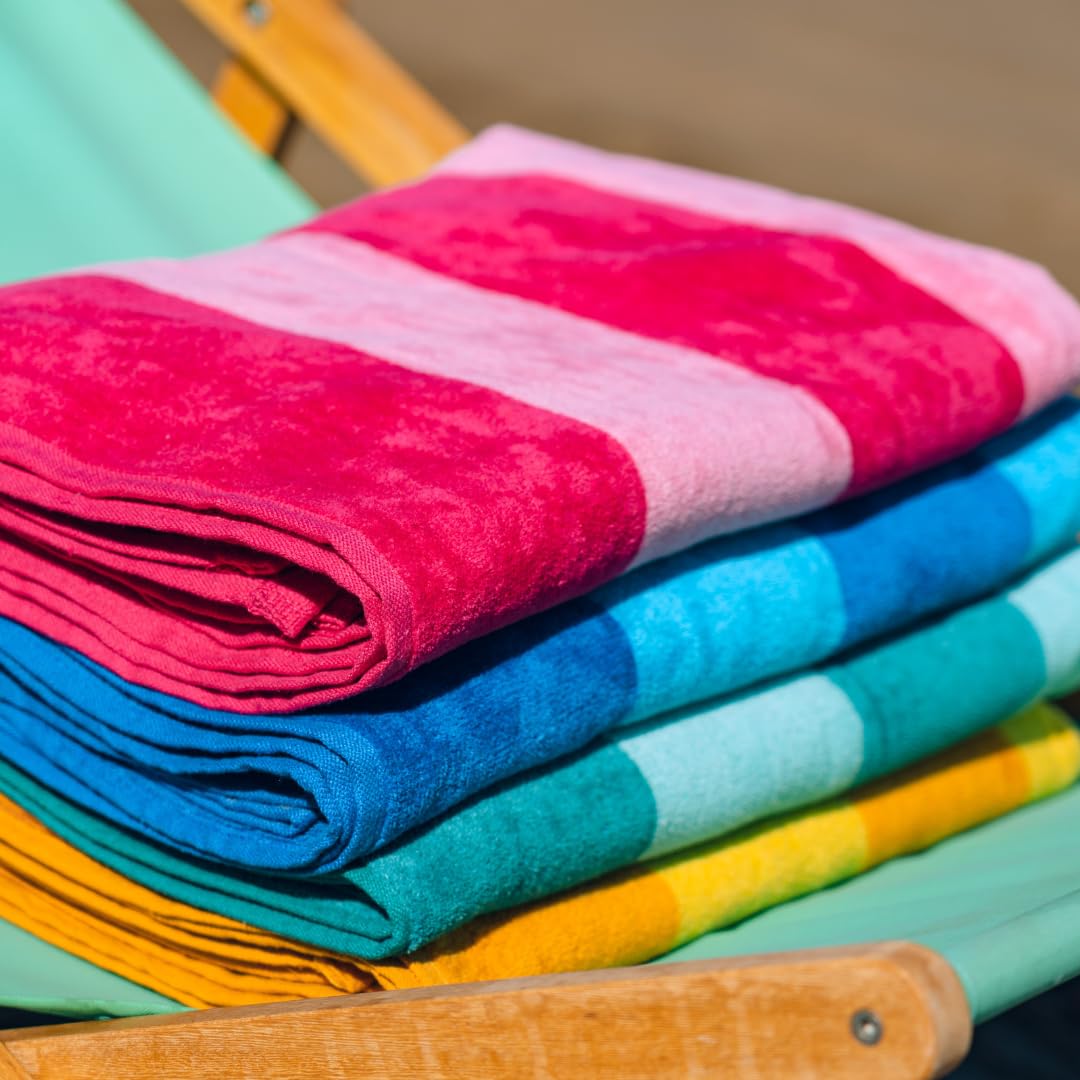 MOMOMUS Toallas de Playa Grandes Juego de 4 86x155 cm Tacto Velour Rayas Cabana Ultraabsorbentes