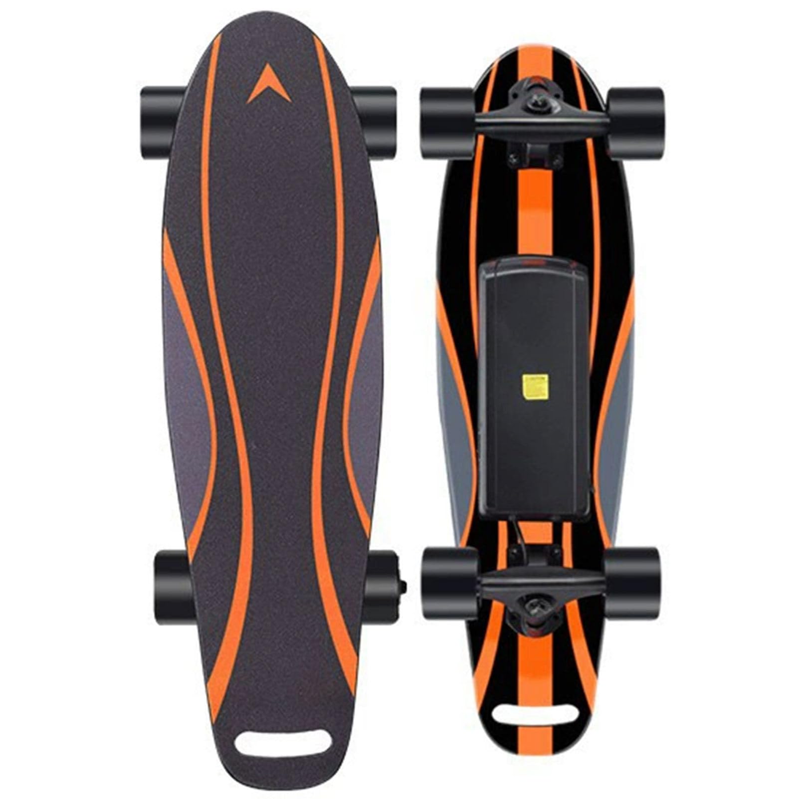 Longboard électrique avec télécommande 3 vitesses, roues à suspension et poignée de transport, vitesse maximale de 15 km/h, autonomie de 15 km, planche en érable 8 plis idéale pour les trajets Orange