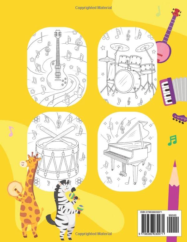 Musical Instruments: A Simple & Fun Kids Coloring Book: 25 Unique Illustrations With Blank Backs image 3
