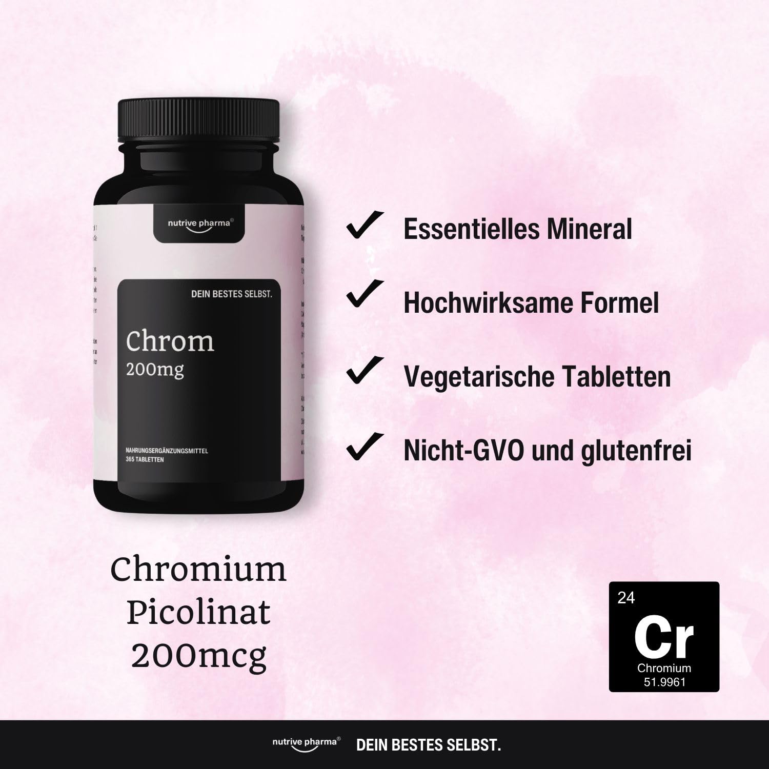 Chrom aus Chromium Picolinate - 200mcg - 365 Leicht zu schluckende Tabletten