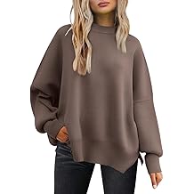Women's Oversized Batwing Sweaters 2026 Fall Outfits Trendy Crewneck Knit Side Slit Fashion Pullover Tops