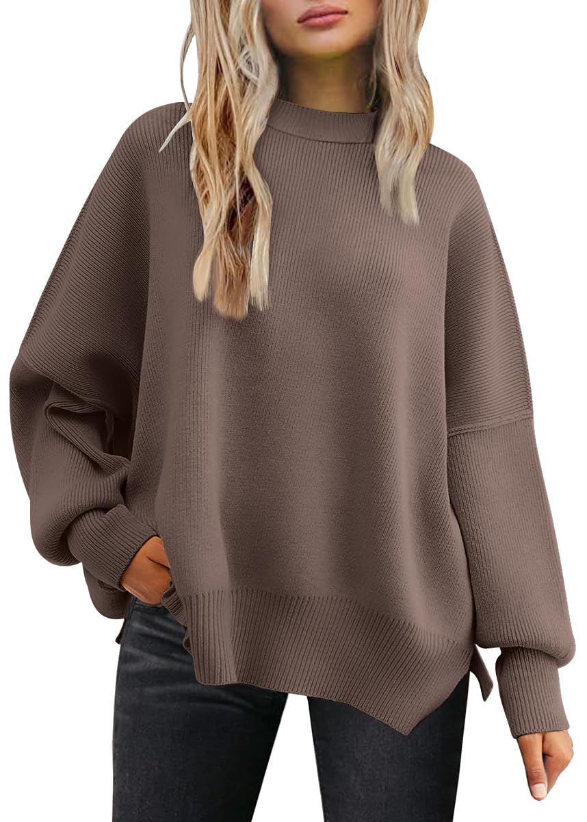 LILLUSORY Womens Oversized Batwing Sweaters 2025 Fall Outfits Trendy Crewneck Knit Side Slit Fashion Pullover Tops