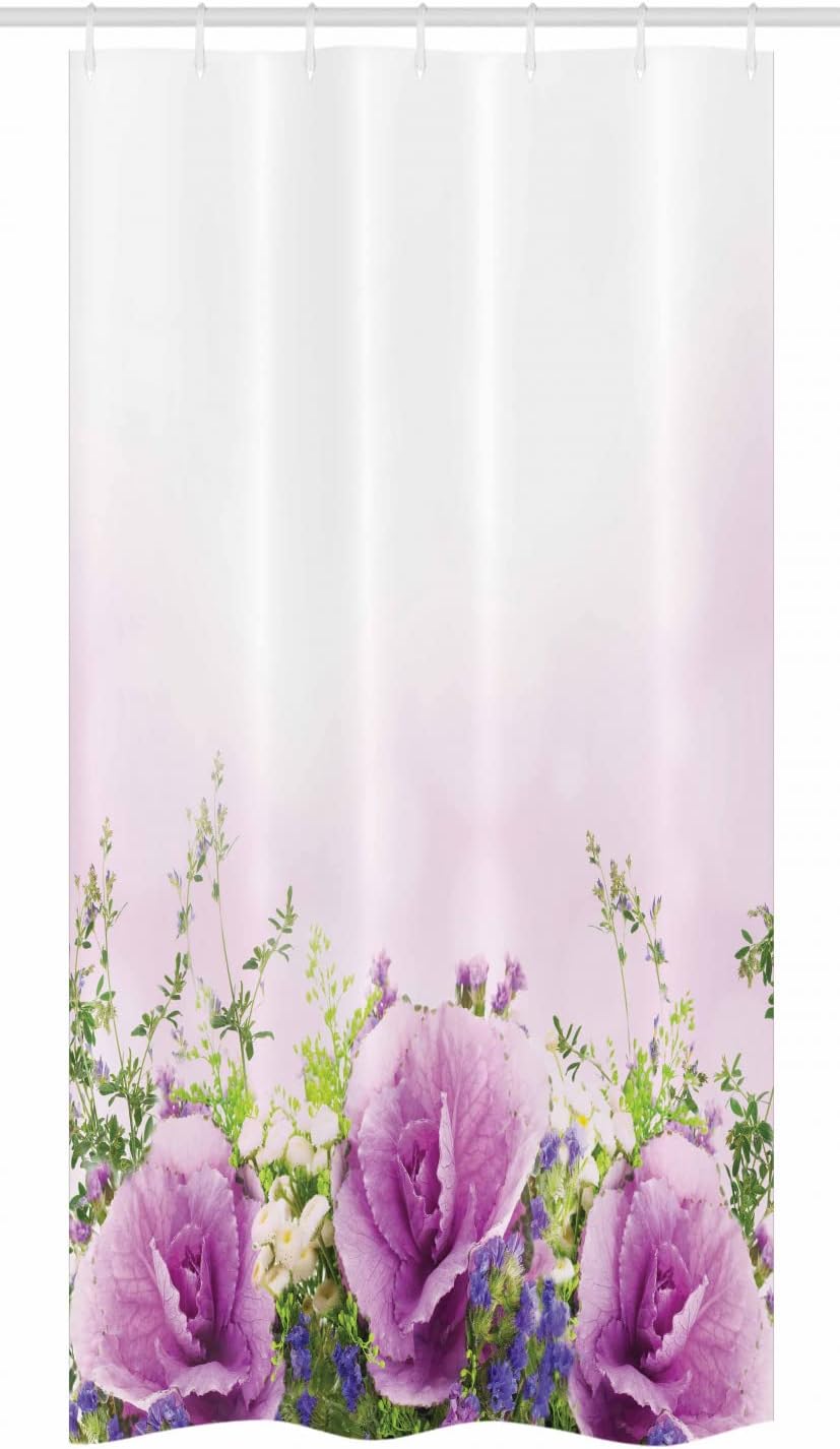 Ambesonne Flower Stall Shower Curtain, Spring Cabbage Flowers in Fragrant Bouquet with Partially Shaded Color Romance, Fabric Bathroom Decor Set with Hooks, 36" W x 72" L, Lavender Green