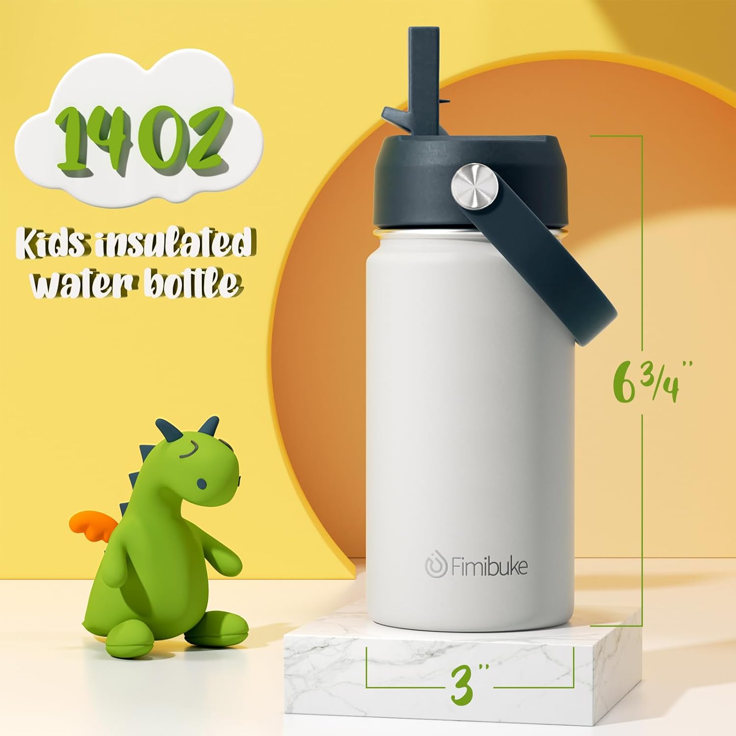 Fimibuke Kids Insulated Water Bottle, 14oz BPA FREE Double Wall Vacuum Tumbler 18/8 Stainless Steel Leak Proof Kids Cups with Straw Metal Water Bottle for School Boys Girls (2 Pack, Coastal) - Image 2