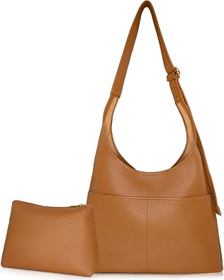 2pcs Hobo Tote Bag Women Soft Vegan Leather Slouchy Work Handbag with Zipper, Fall Hobo Purse Everyday Travel