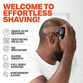 Freebird FlexSeries Electric Head & Body Hair Shaver - Mens Cordless Rechargeable Wet/Dry Skull Bald Head Back & Groin Waterproof Razor with Rotary Blades, Clippers, Nose Trimmer, Brush, Massager