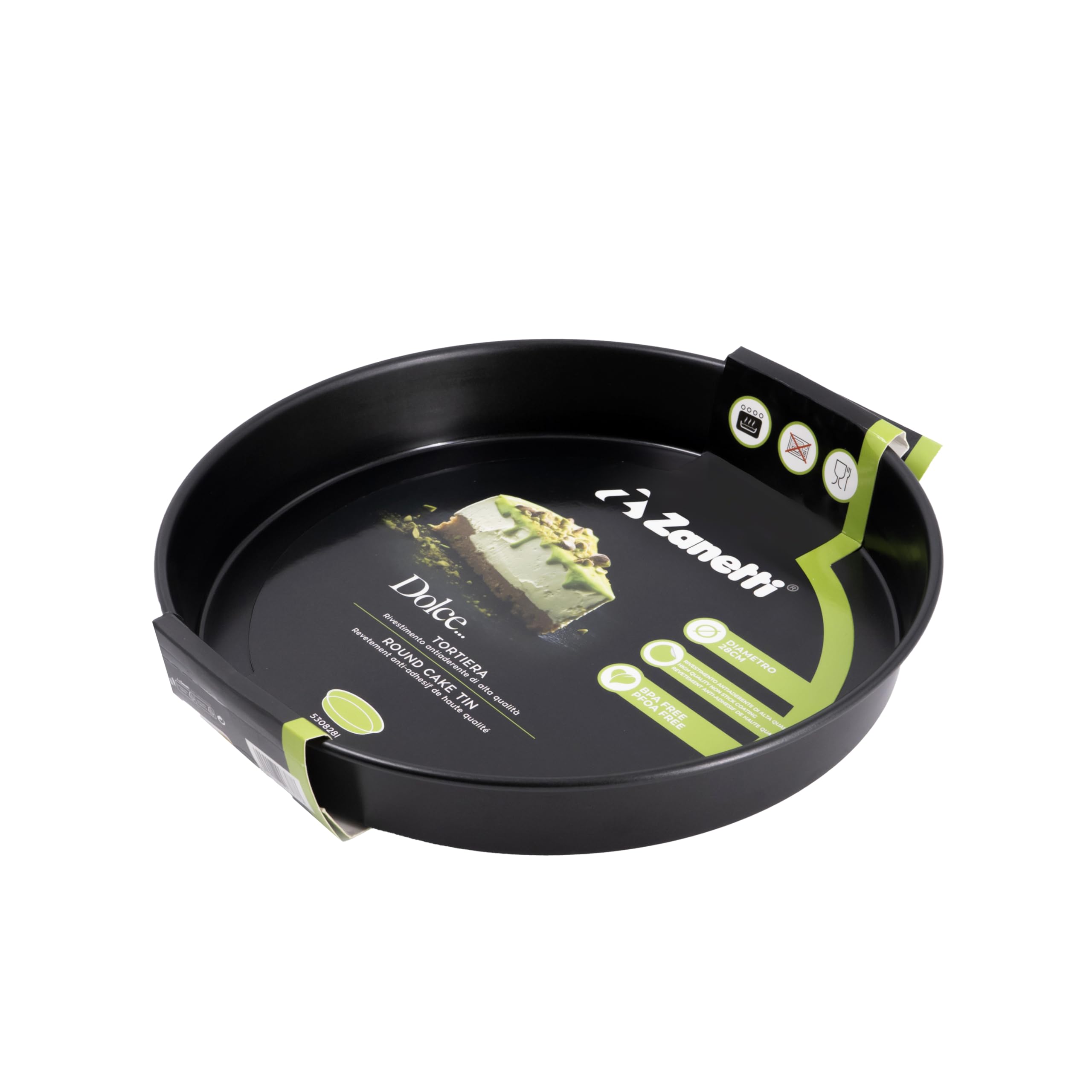 Zanetti, Cake Tin, Diameter 28 cm, Height 4.3 cm, Round Baking Tin in Carbon Steel, Non-Stick Coating, Black, Thickness 0.4 mm