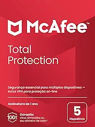 McAfee Total Protection | 5 dispositivos | Software de segurança cibernética inclui antivírus, VPN segura, gerenciador de senhas, monitoramento da Dark Web | Cartão-chave