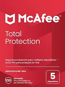 McAfee Total Protection | 5 dispositivos | Software de segurança cibernética inclui antivírus, VPN segura, gerenciador de senhas, monitoramento da Dark Web | Cartão-chave