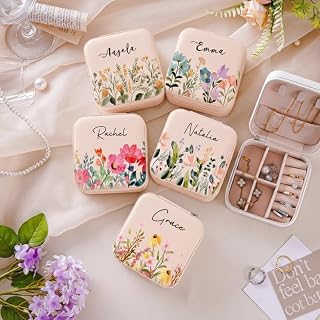 PRIMIT Personalized Jewelry Box with Name & Birth Flower – Custom Travel Jewelry Organizer Case – Bridesmaid, Birthday, Ch... Price In India