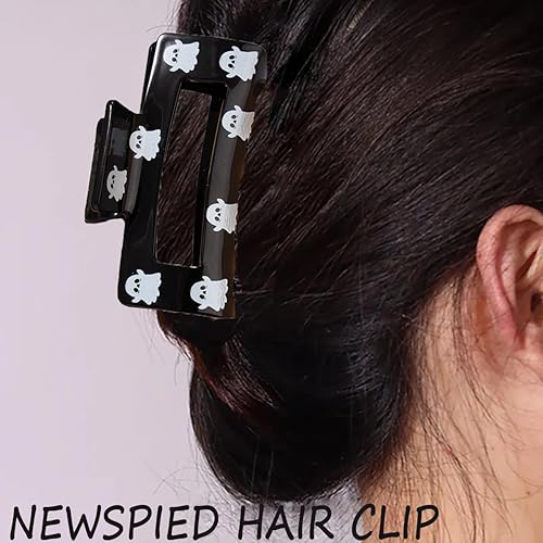 Miniatura 4 de Pinzas cuadradas para el cabello de Halloween, pinzas de garra de tiburón ahuecadas negras, horquillas con bonito diseño de fantasma, accesorios