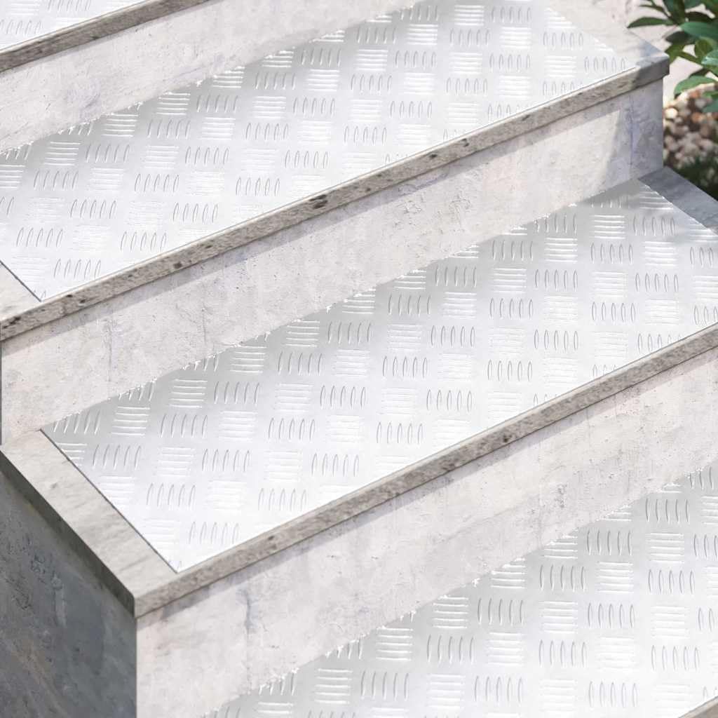 Aluminiowe schody, kątowe schody, srebrne, 90 x 30 cm, zestaw 4 sztuk, blacha ryflowana, antypoślizgowa, do wewnątrz i na zewnątrz, ochraniacze na schody z uchwytem