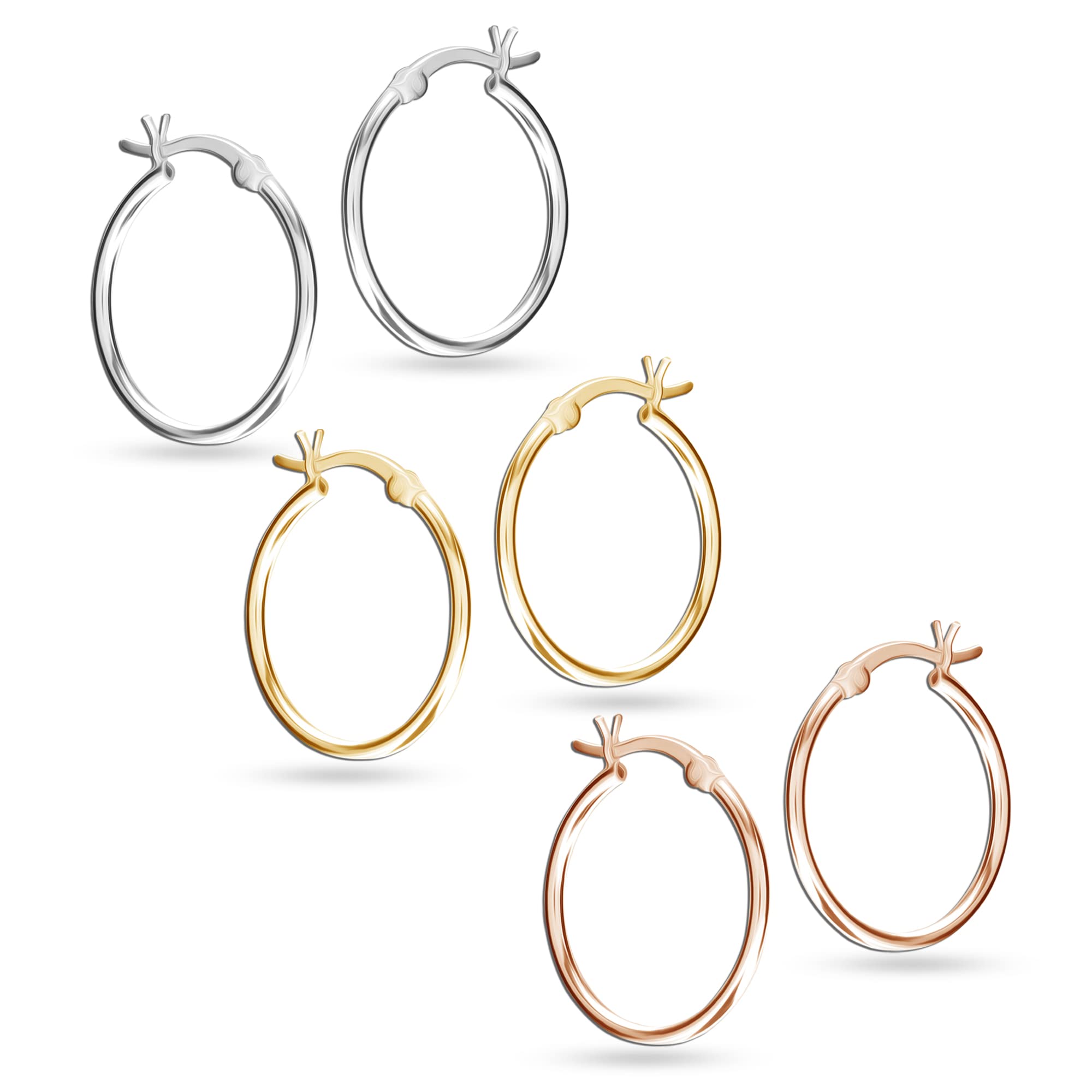 LeCalla Pendiente del aro Italiano clásico Plata esterlina 3 MM Tubo para Mujeres