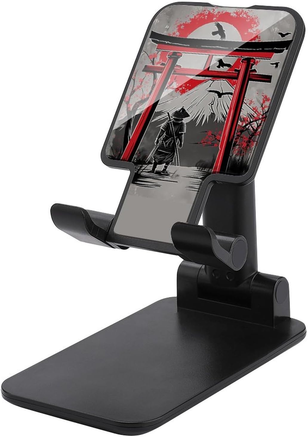 Japanese Mount Fuji Samurai Cell Phone Stand Foldable, Adjustable Phone Stand for Desk, Tablet Stand Holder, Portable Aluminum Phone Holder for All iPhone Smartphones and iPad Tablets