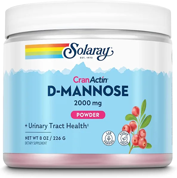 SOLARAY D-Mannose with CranActin Cranberry AF Extract Powder, 2000 mg, 400 mg of Cranberry Extract, Healthy Urinary Tract Support, Organic Natural Flavors, 30 Servings, 8 oz