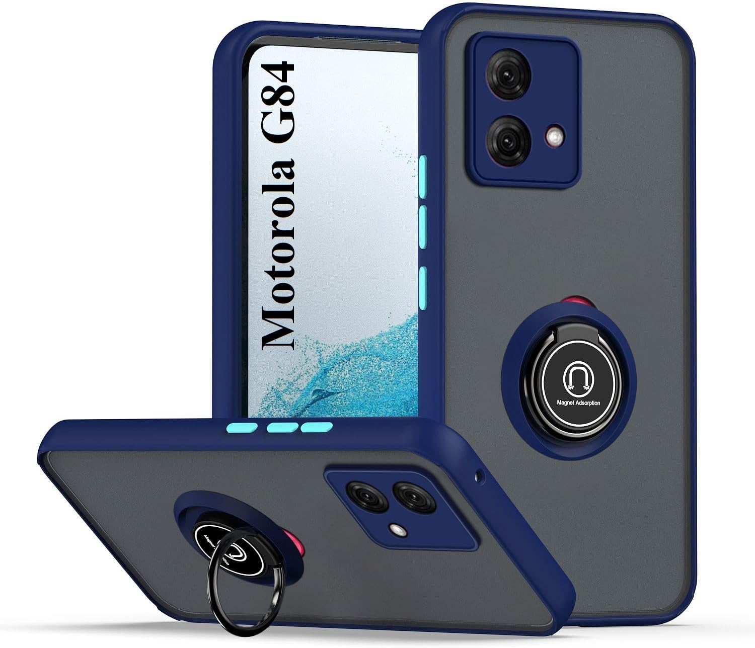 Case For Motorola G84 Shockproof Case, Magnetic Ring Armour Phone Cover with [Kickstand], Frosted Matte Case, Lightweight With Military Grade Shock Absorption Case For Motorola Moto G84 5G (Blue)