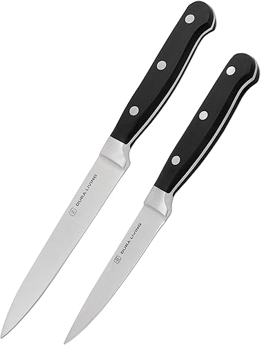 DURA LIVING Santoku - Cuchillo de cocina superior de 7 pulgadas hoja de acero inoxidable forjada ultra afilada de alto carbono con mango ergonómico