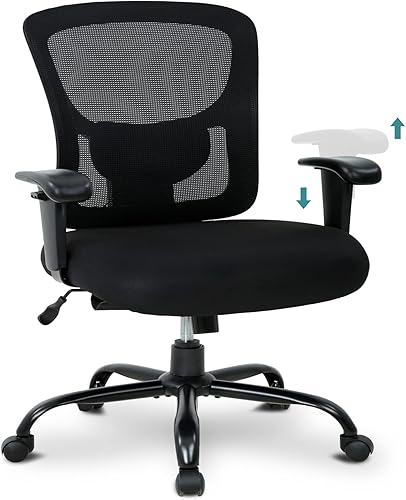 Silla de oficina grande y alta para personas pesadas, silla de escritorio de computadora de 400 libras, asiento extra ancho, brazos ajustables,