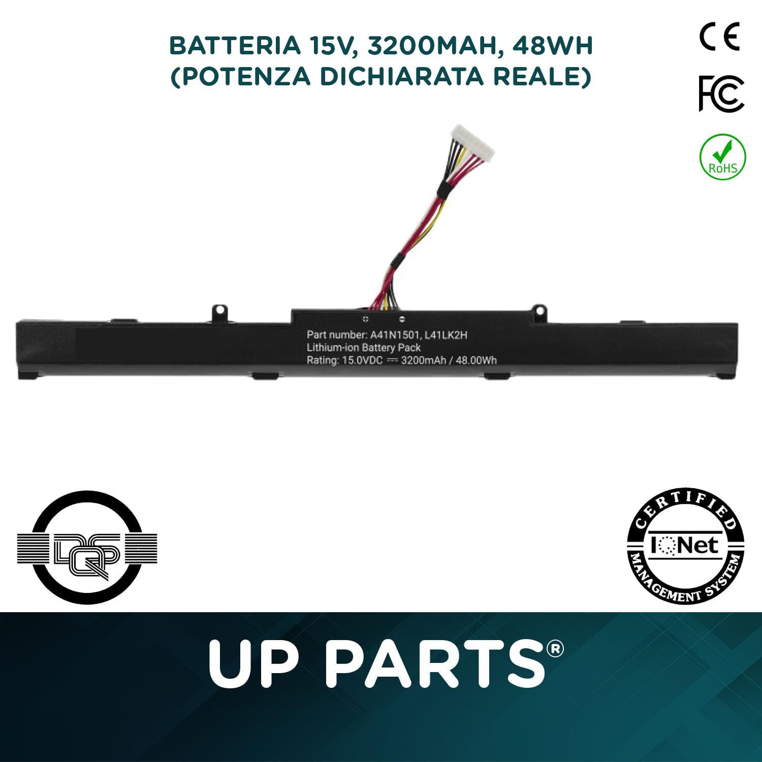 Batteria compatibile con Notebook Asus A41N1501 (15V, 3200mAh, 48Wh) per N552V, N552VW, N552VX-FY024D, A41-N1501, N552VW-FY058T, N552VX-FW131T Batteria per Laptop con Assitenza Italiana