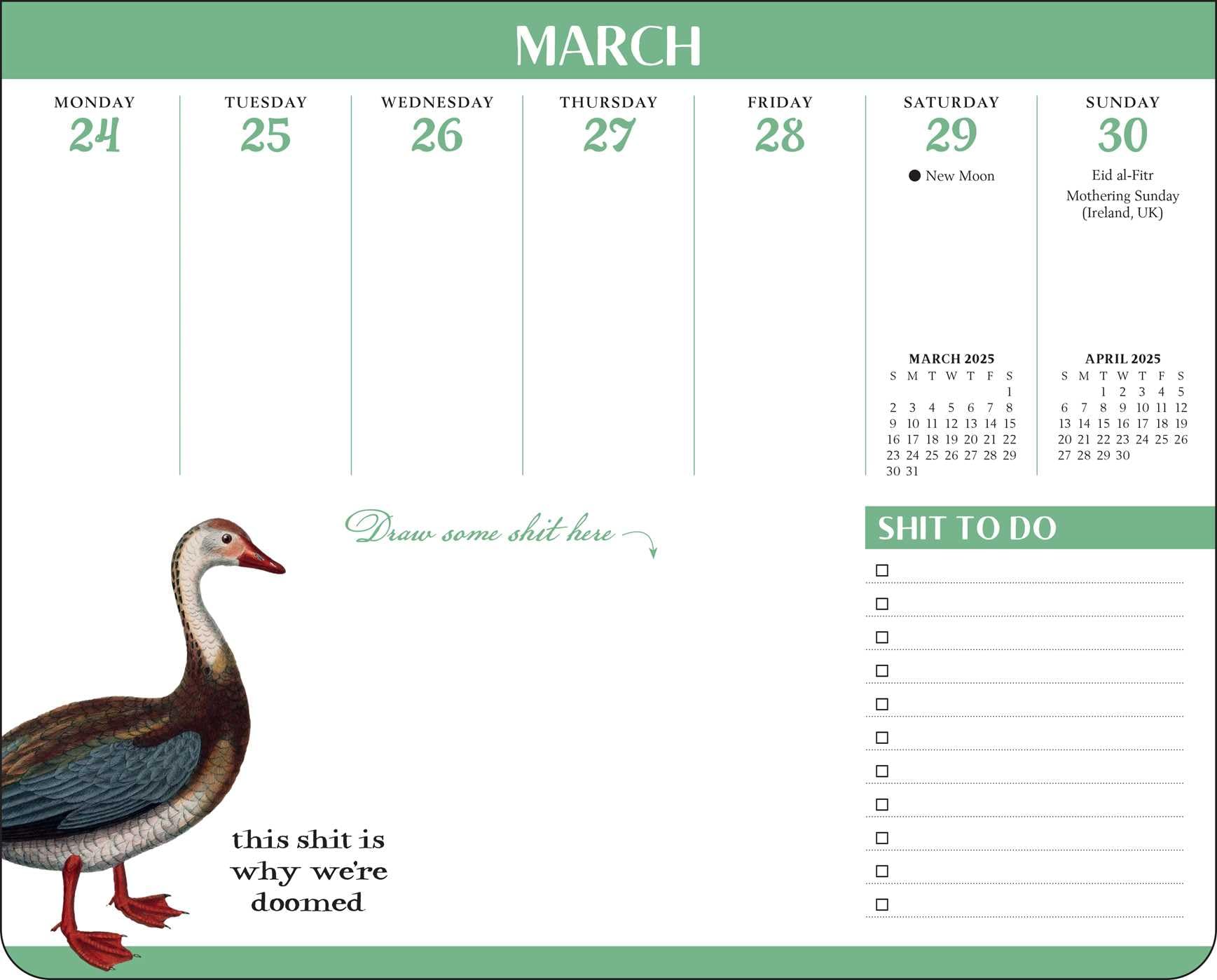Effin' Birds 2025 Weekly Desk Pad Calendar