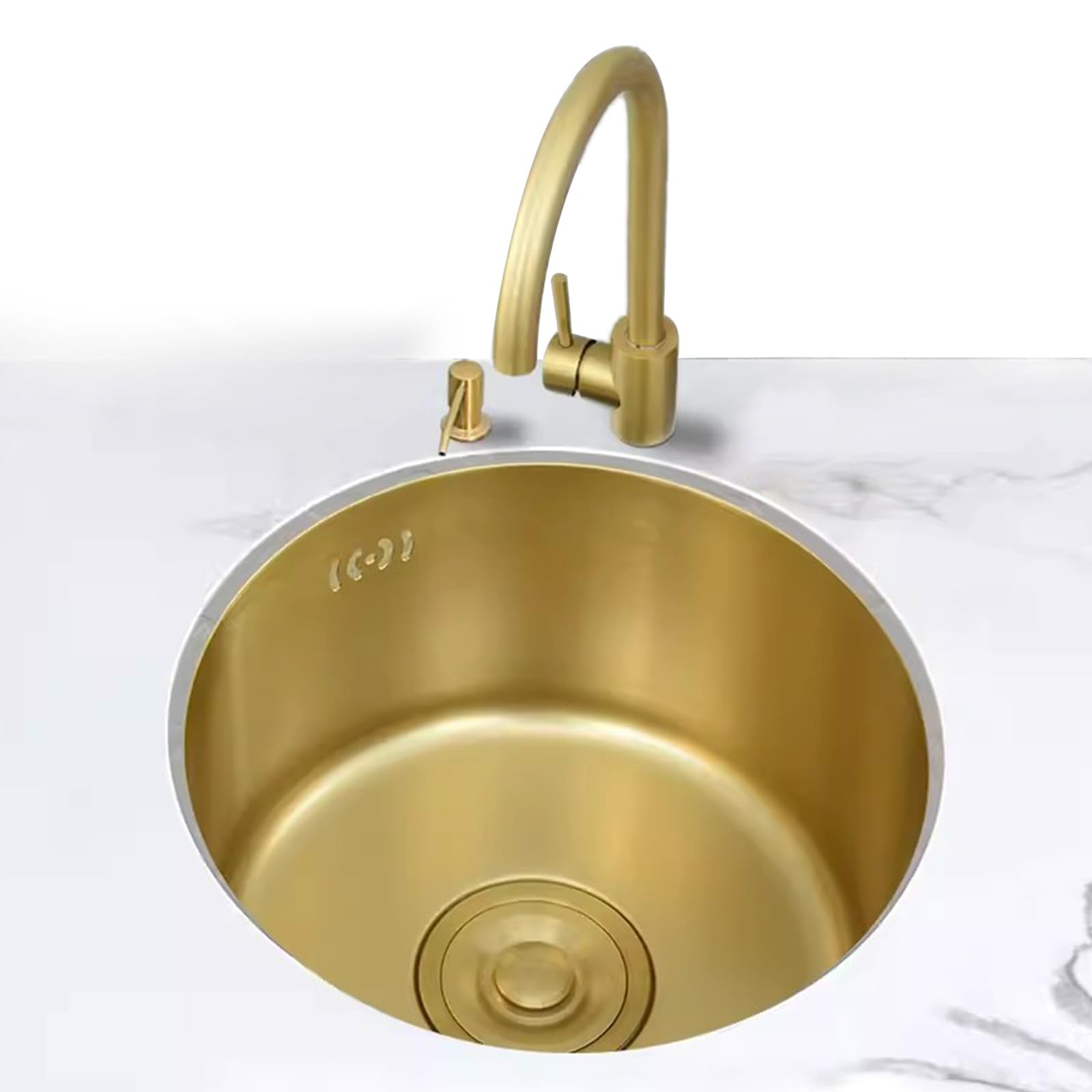 Lavello Tondo Da Cucina Lavello Oro Lavello Piccolo Acciaio Inox 304 Lavello Sottopiano Rubinetto Oro Accessori Completi (40CM)
